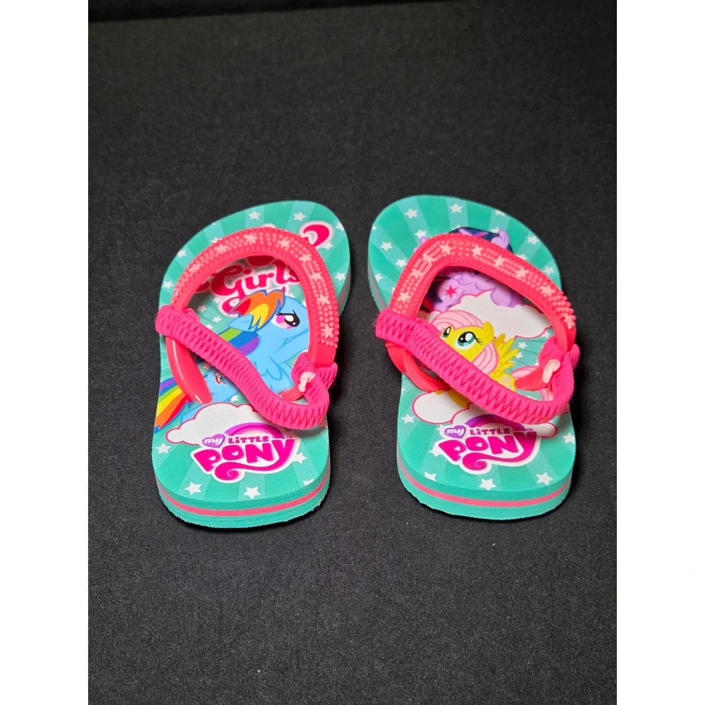 My Little Pony Toddler Girls Flip Flops Teal‎ Pink Rainbow Dash Size 5/6 Sandals